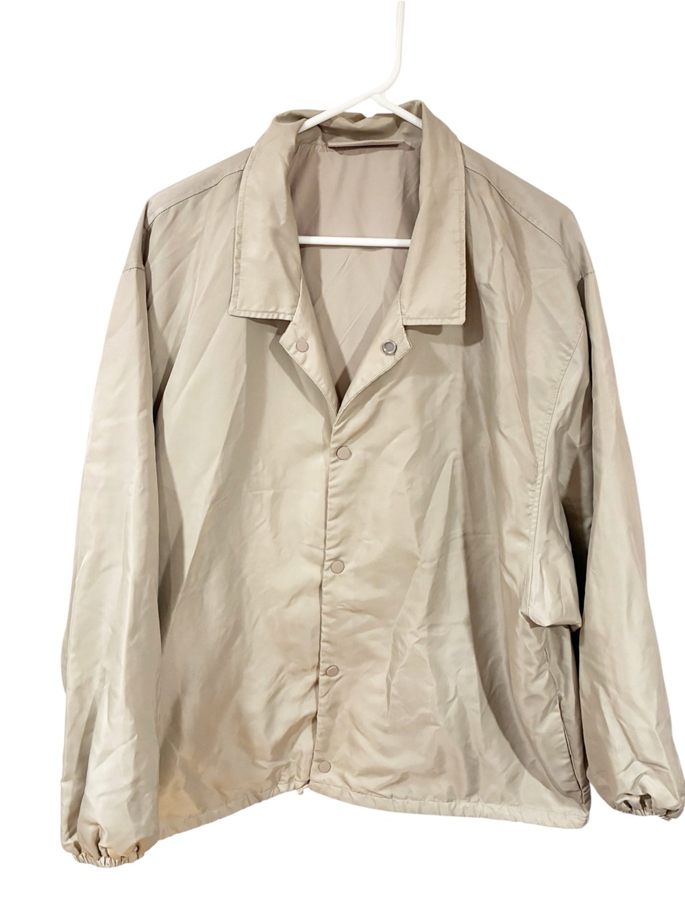 Fear of God Essentials 1977 Coaches Jacket Tan Snap Button Size Large FLAWED